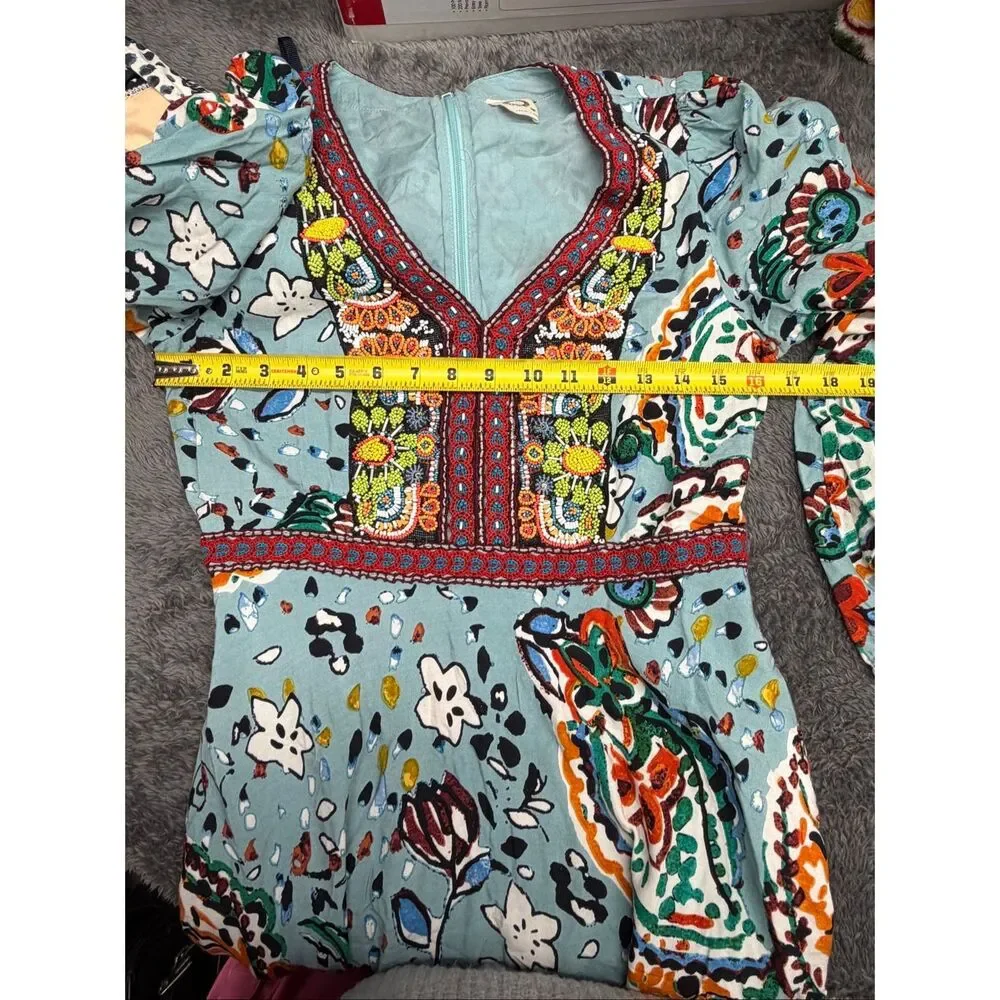 Akemi + Kin Embroidered Beaded Floral Midi Dress Boho Anthropologie Style Small - Picture 12 of 12